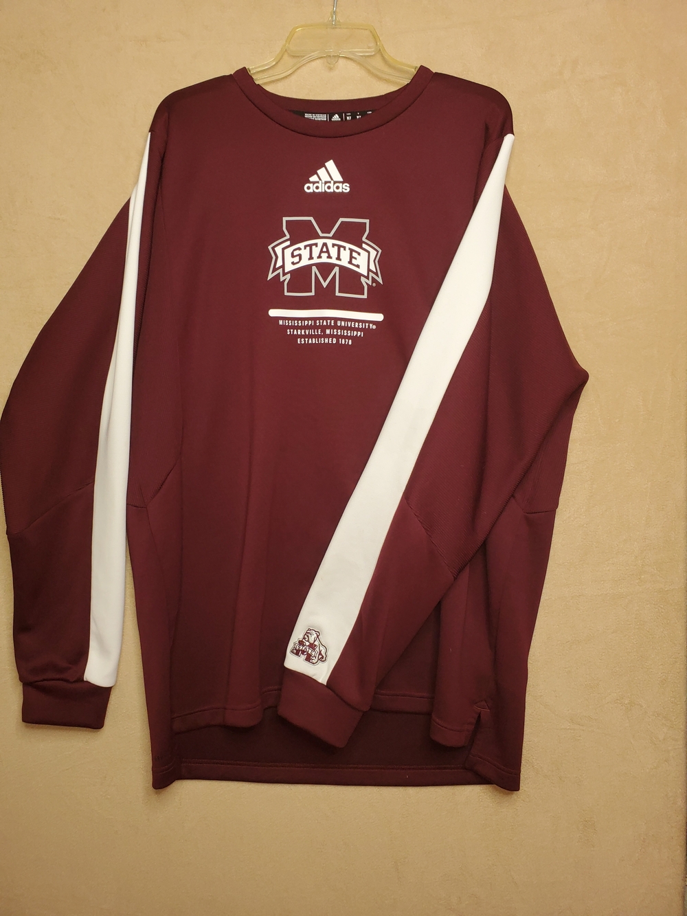 adidas Maroon Long-Sleeve Men's Performance Shirt with White Accents